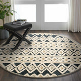 4' Round Blue and Cream Stripe Diamond Area Rug - Homeroots - Flyclothing LLC
