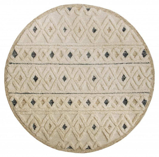 4' Round Cream and Blue Stripe Diamond Area Rug - Homeroots - Flyclothing LLC