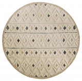 6' Round Cream and Blue Striped Diamonds Area Rug - Homeroots - Flyclothing LLC