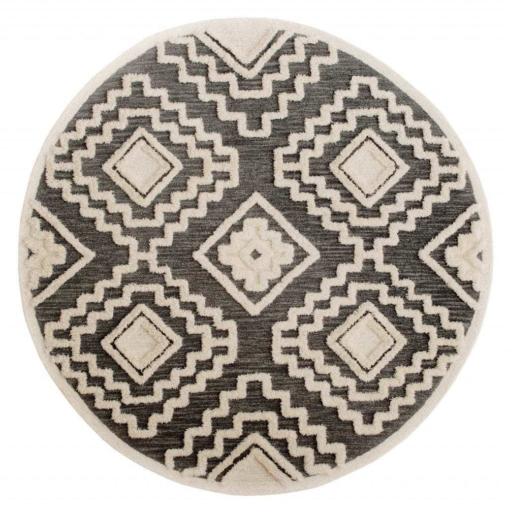 4' Round Gray and Cream Geometric Area Rug - Homeroots - Flyclothing LLC