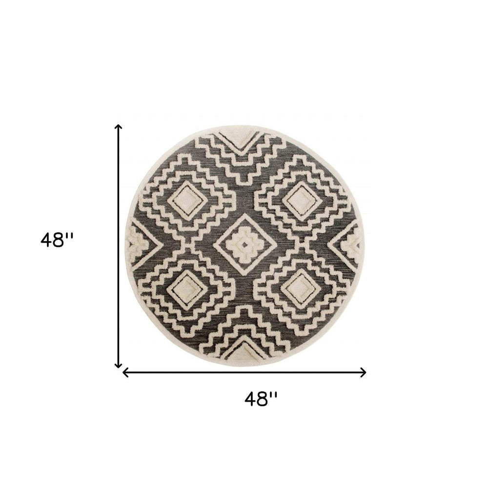 4' Round Gray and Cream Geometric Area Rug - Homeroots - Flyclothing LLC