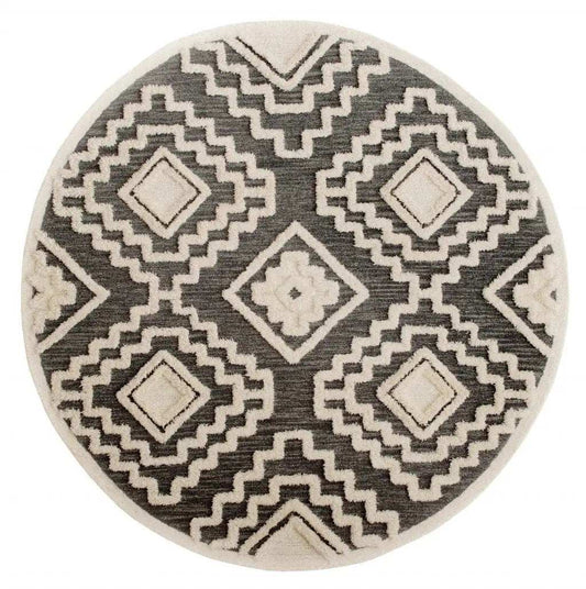 6' Round Gray and Cream Geometric Area Rug - Homeroots - Flyclothing LLC