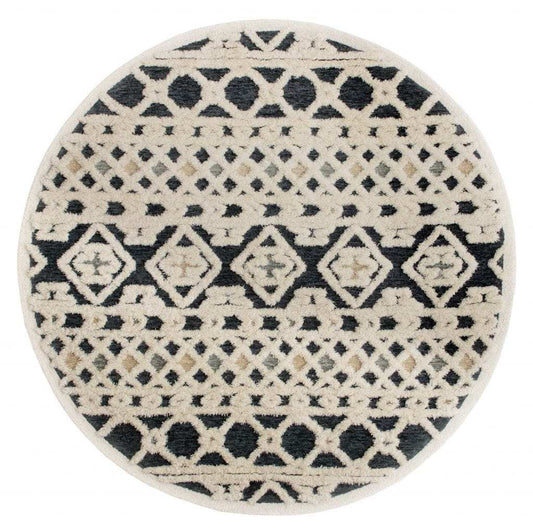 4' Round Blue and Cream Decorative Area Rug - Homeroots - Flyclothing LLC