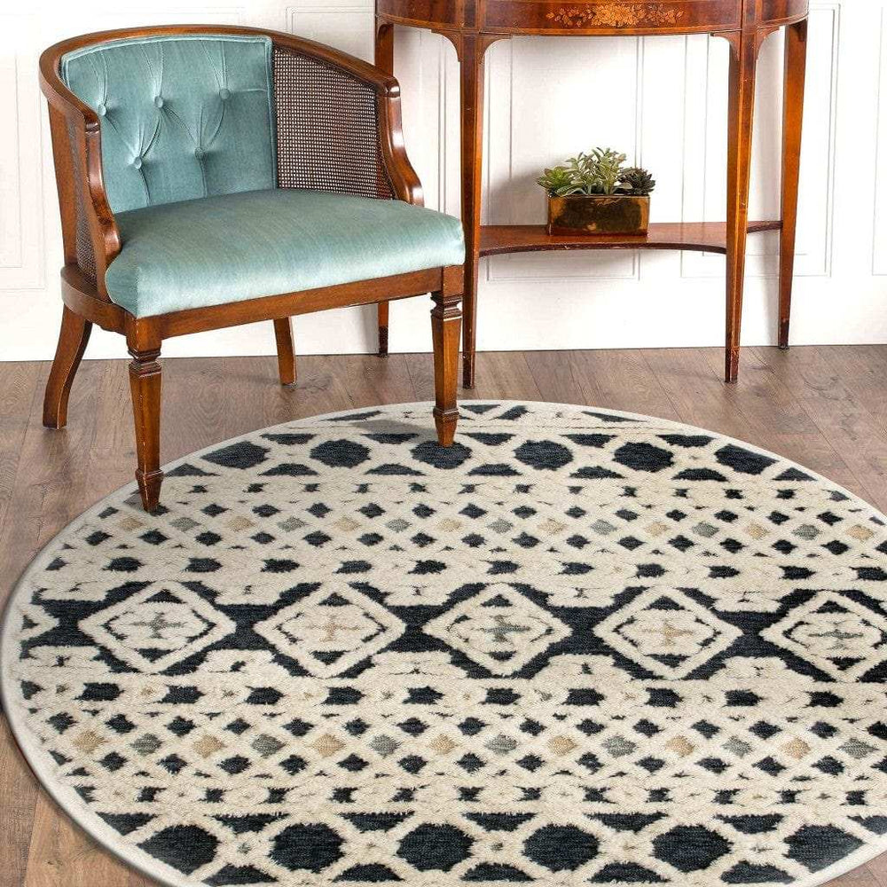 6' Blue And Ivory Round Wool Hand Tufted Area Rug - Homeroots - Flyclothing LLC