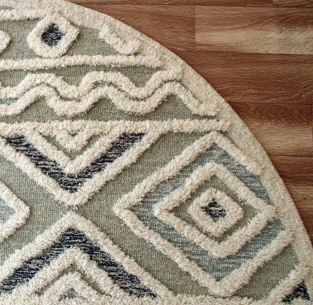 4' Round Cream Modern Geometric Area Rug - Homeroots - Flyclothing LLC