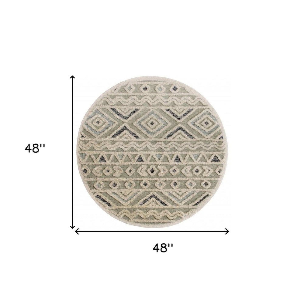 4' Round Cream Modern Geometric Area Rug - Homeroots - Flyclothing LLC