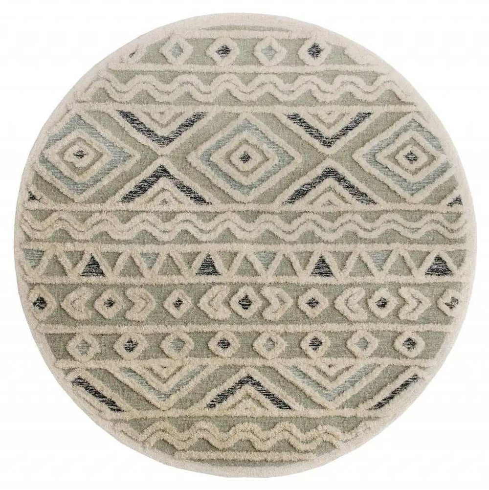 6' Round Cream Modern Geometric Area Rug - Homeroots - Flyclothing LLC