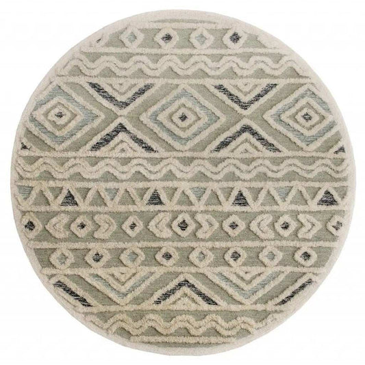 6' Round Cream Modern Geometric Area Rug - Homeroots - Flyclothing LLC