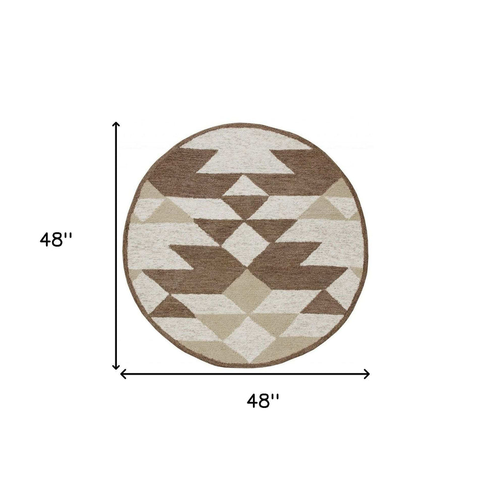4' Round Brown Bohemian Geometric Area Rug - Homeroots - Flyclothing LLC