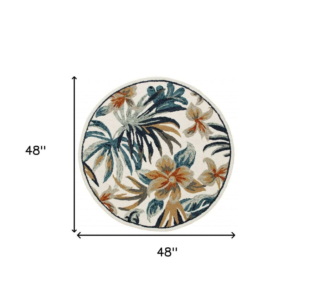 4' Round Blue and White Tropical Area Rug - Homeroots - Flyclothing LLC