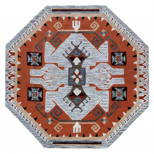 4' Round Terracotta Tribal Area Rug - Homeroots - Flyclothing LLC