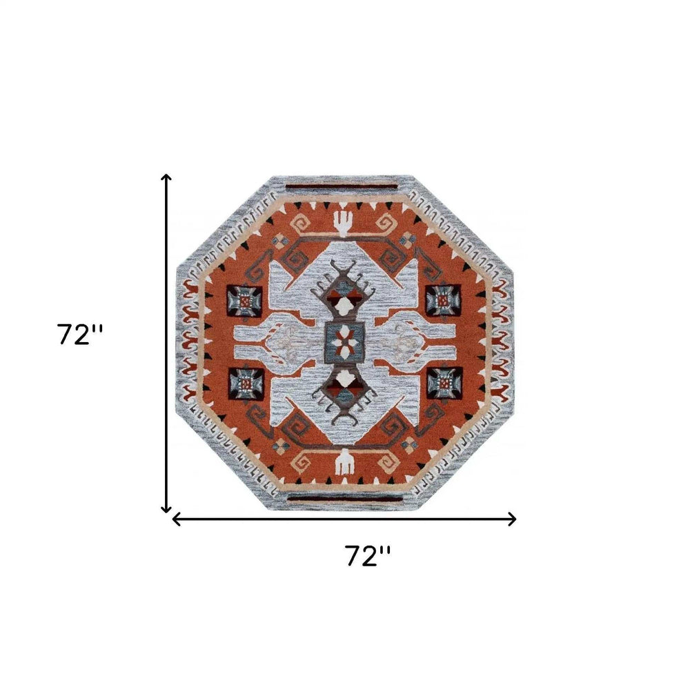 6' Round Terracotta Tribal Area Rug - Homeroots - Flyclothing LLC