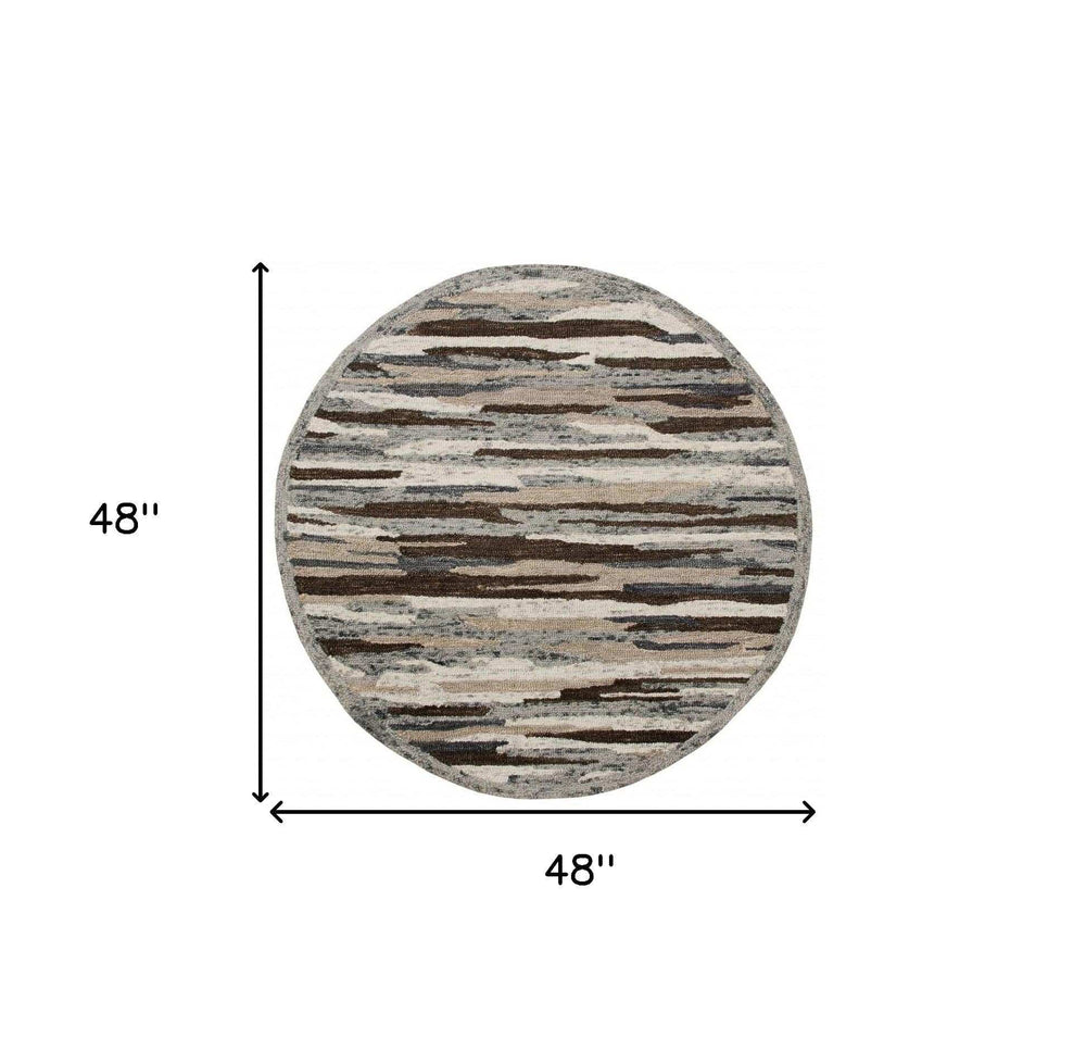 4' Round Brown and Gray Camouflage Area Rug - Homeroots - Flyclothing LLC