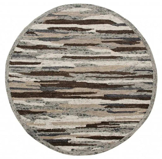 6' Gray And Brown Round Wool Hand Tufted Area Rug - Homeroots - Flyclothing LLC