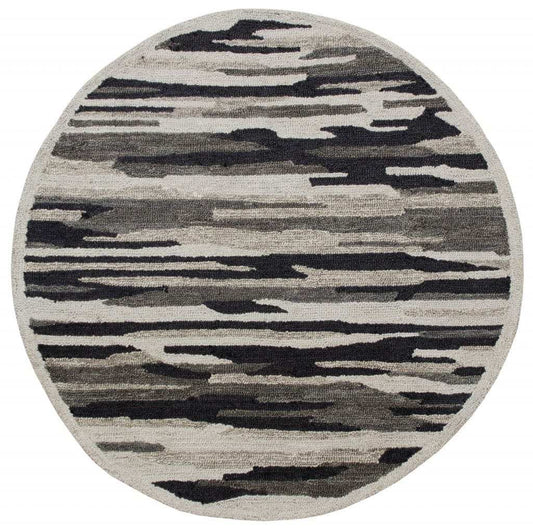 4' Round Black and Gray Camouflage Area Rug - Homeroots - Flyclothing LLC