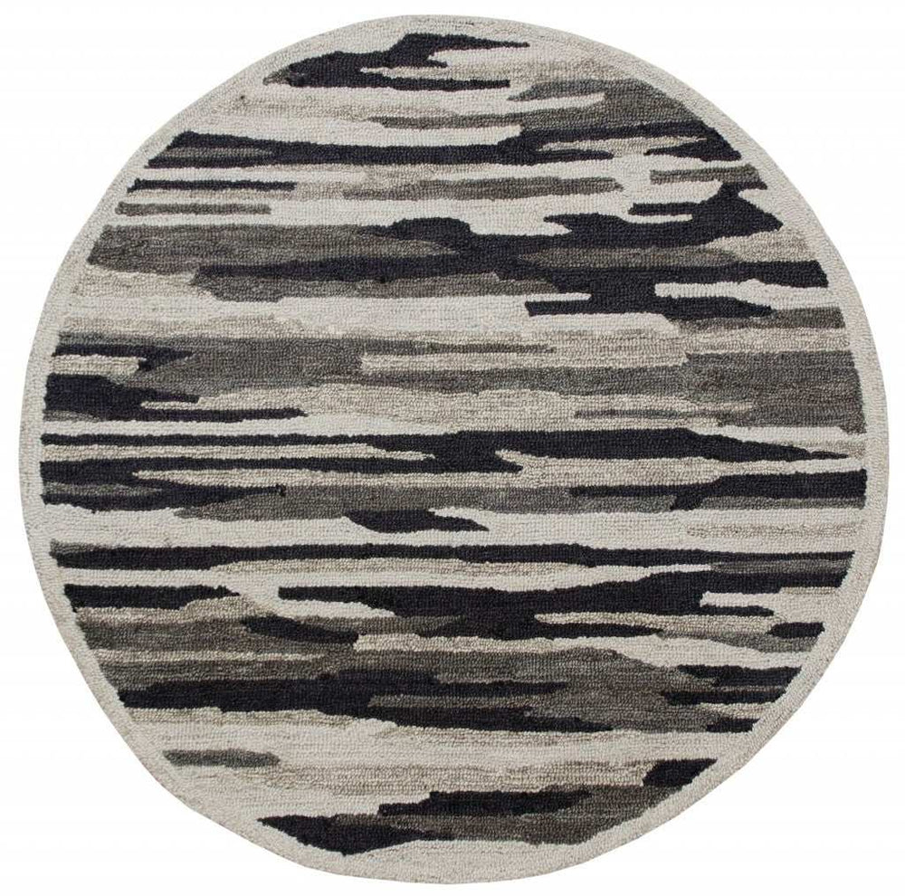 6' Black And Gray Round Wool Hand Tufted Area Rug - Homeroots - Flyclothing LLC