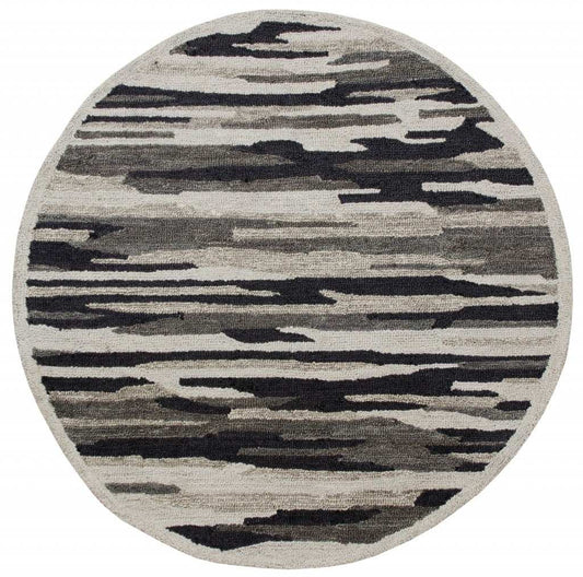 6' Black And Gray Round Wool Hand Tufted Area Rug - Homeroots - Flyclothing LLC