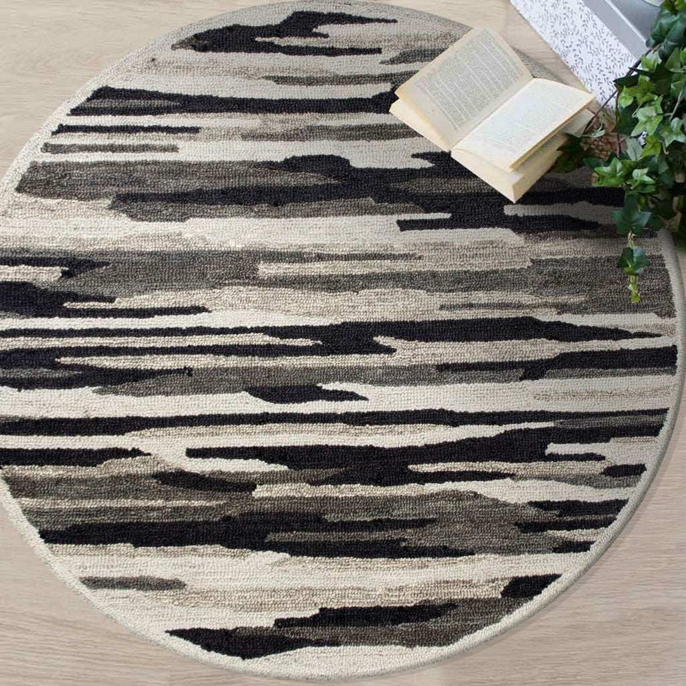 6' Black And Gray Round Wool Hand Tufted Area Rug - Homeroots - Flyclothing LLC