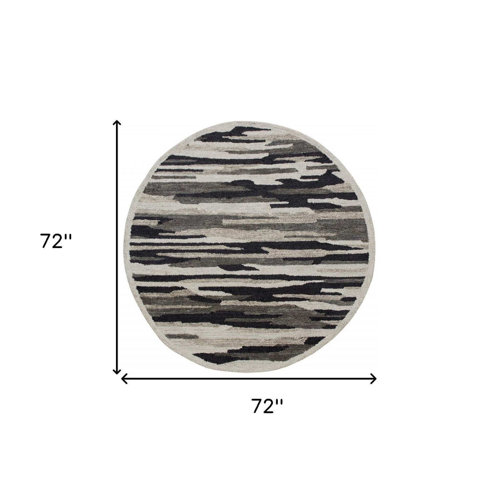 6' Black And Gray Round Wool Hand Tufted Area Rug - Homeroots - Flyclothing LLC