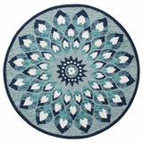 4' Round Blue and White Floral Feather Area Rug - Homeroots - Flyclothing LLC