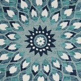 4' Round Blue and White Floral Feather Area Rug - Homeroots - Flyclothing LLC