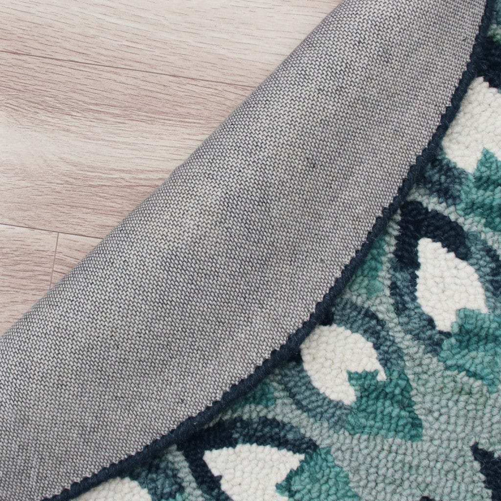 4' Round Blue and White Floral Feather Area Rug - Homeroots - Flyclothing LLC