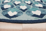 4' Round Blue and White Floral Feather Area Rug - Homeroots - Flyclothing LLC