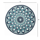 4' Round Blue and White Floral Feather Area Rug - Homeroots - Flyclothing LLC
