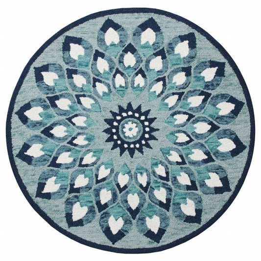 6' Blue And White Round Wool Hand Tufted Area Rug - Homeroots - Flyclothing LLC