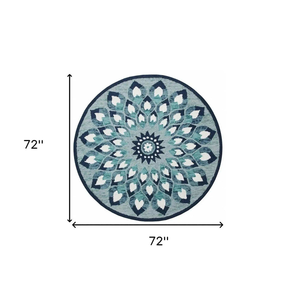 6' Blue And White Round Wool Hand Tufted Area Rug - Homeroots - Flyclothing LLC