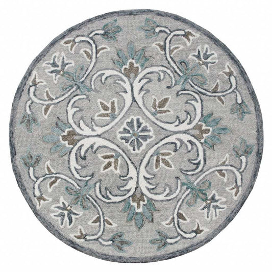 6' Round Gray and White Filigree Area Rug - Homeroots - Flyclothing LLC