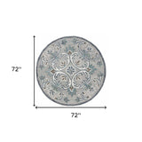 6' Round Gray and White Filigree Area Rug - Homeroots - Flyclothing LLC