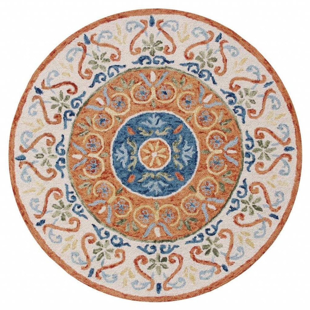 4' Round Orange Traditional Medallion Area Rug - Homeroots - Flyclothing LLC