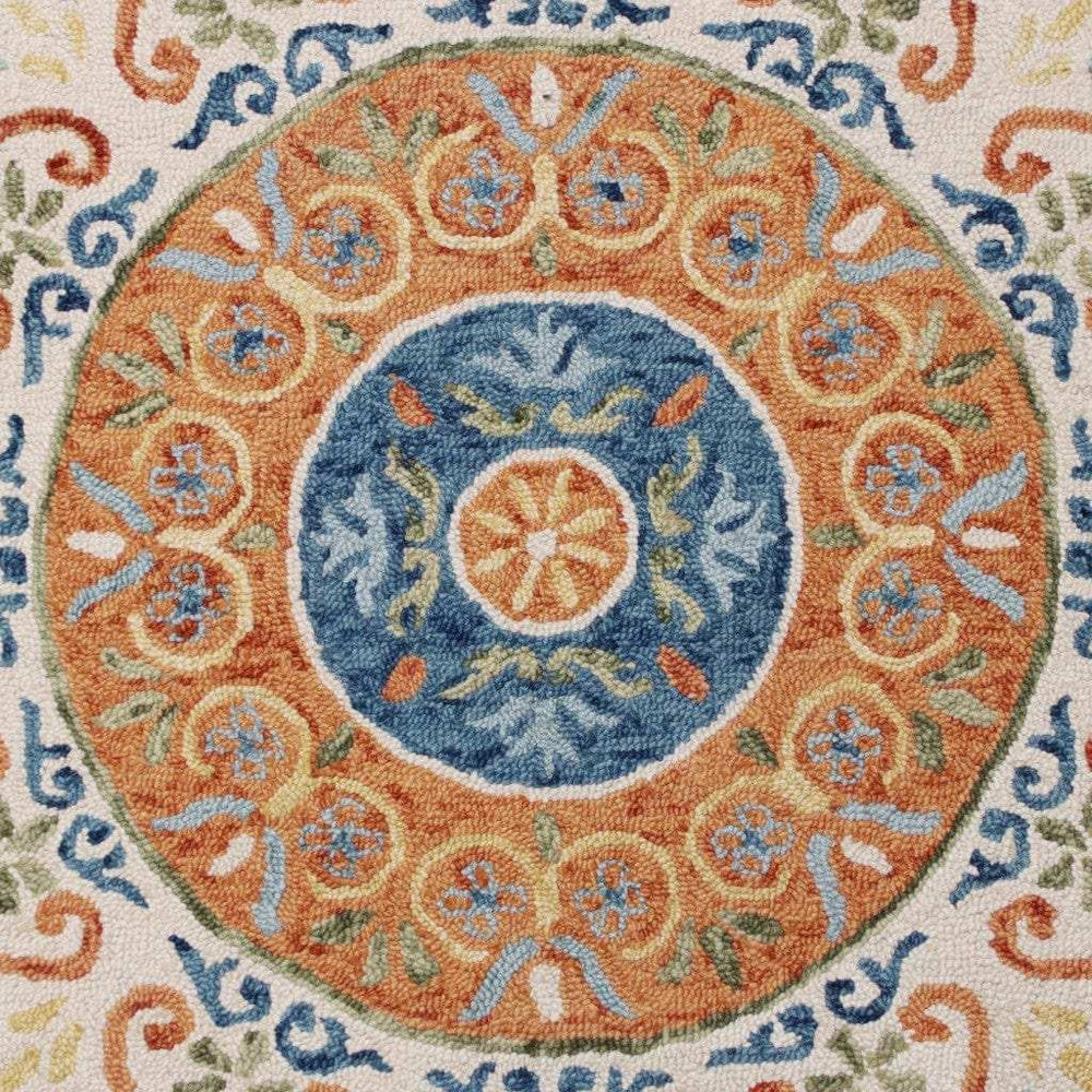 4' Round Orange Traditional Medallion Area Rug - Homeroots - Flyclothing LLC