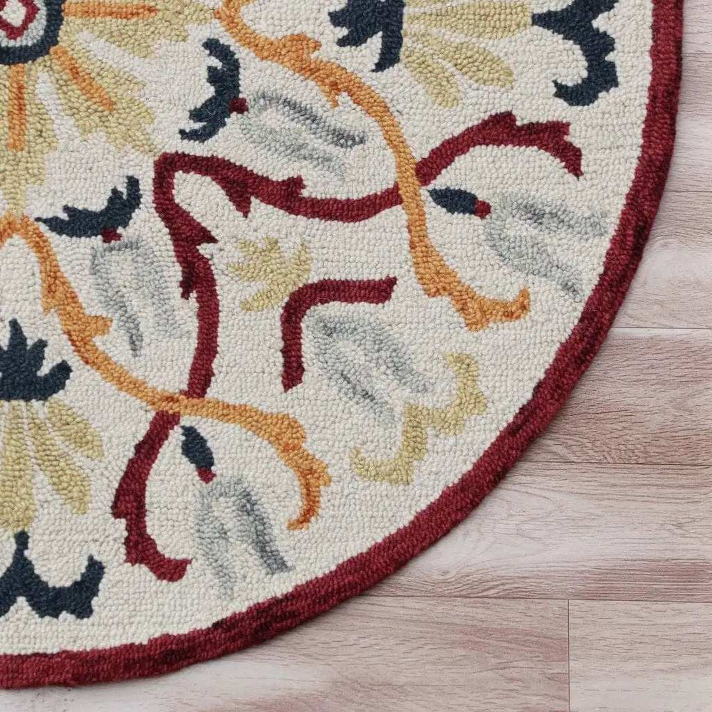 4' Round Red and Ivory Floral Filigree Area Rug - Homeroots - Flyclothing LLC