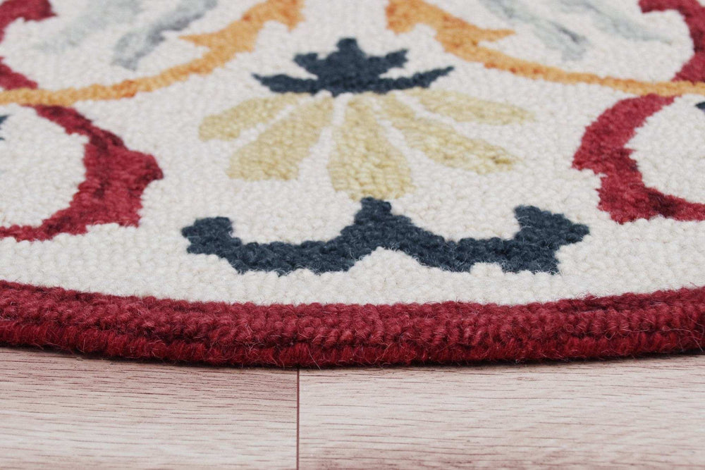 4' Round Red and Ivory Floral Filigree Area Rug - Homeroots - Flyclothing LLC