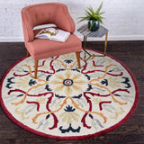 4' Round Red and Ivory Floral Filigree Area Rug - Homeroots - Flyclothing LLC