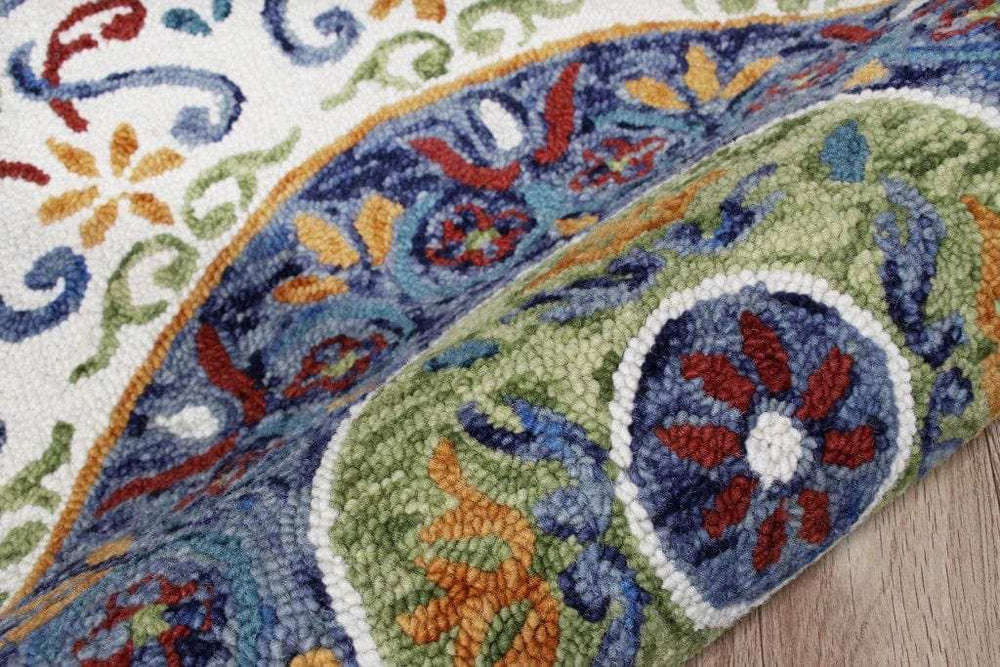 4' Round Blue and White Ornate Medallion Area Rug - Homeroots - Flyclothing LLC