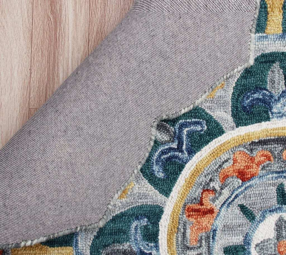 6' Teal Blue Round Wool Hand Hooked Handmade Area Rug - Homeroots - Flyclothing LLC