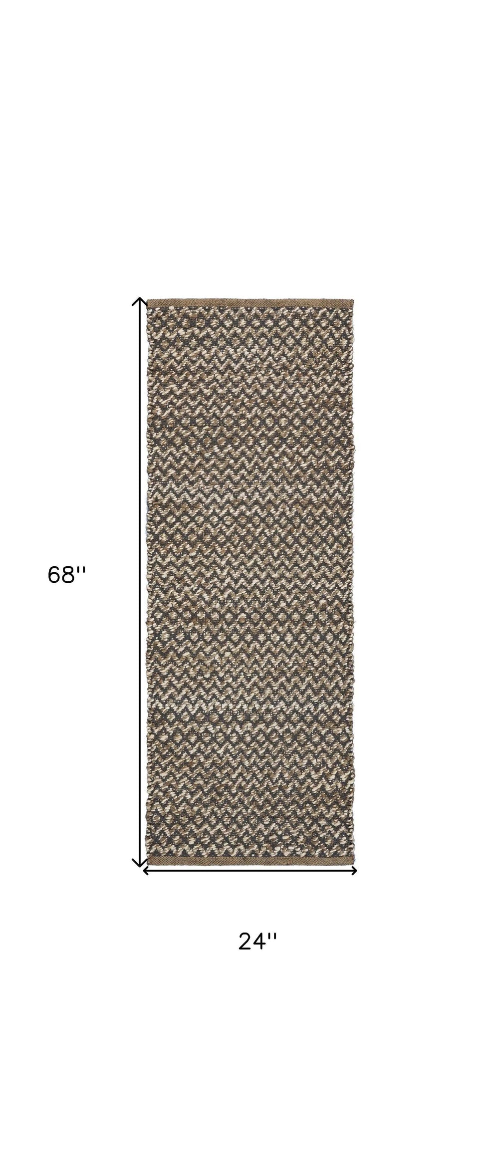 6' Natural and Gray Chevron Hand Woven Jute Runner Rug - Homeroots - Flyclothing LLC