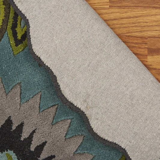 5' Round Green Peacock Feather Area Rug - Homeroots - Flyclothing LLC