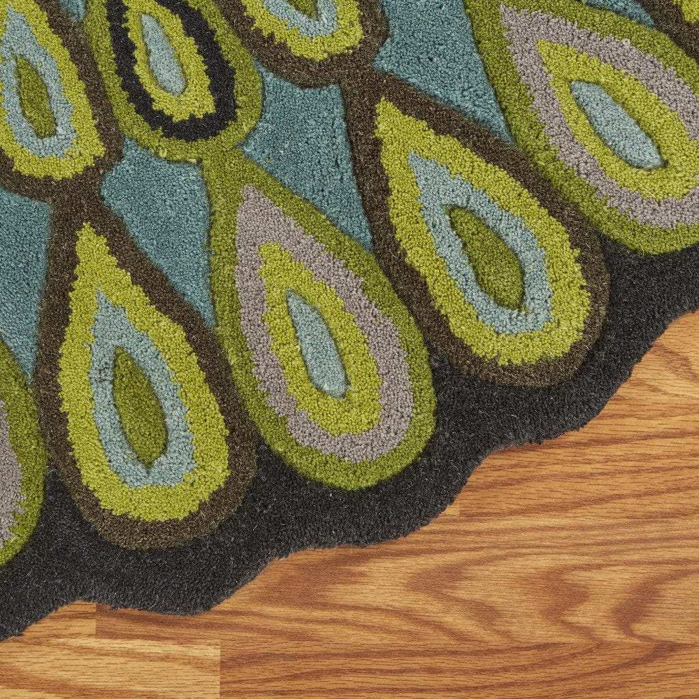 5' Round Green Peacock Feather Area Rug - Homeroots - Flyclothing LLC