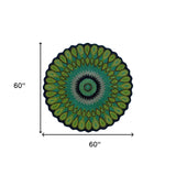 5' Round Green Peacock Feather Area Rug - Homeroots - Flyclothing LLC