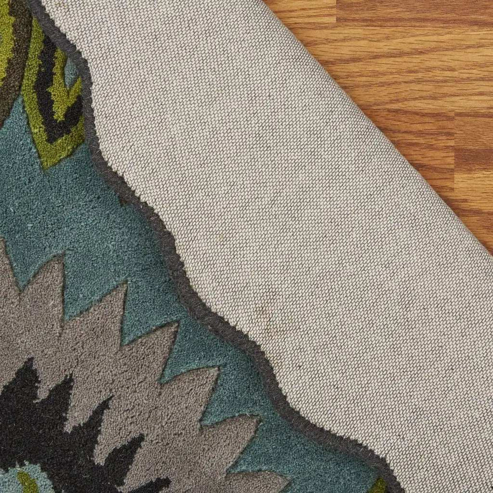 8’ Round Green Peacock Feather Area Rug - Homeroots - Flyclothing LLC