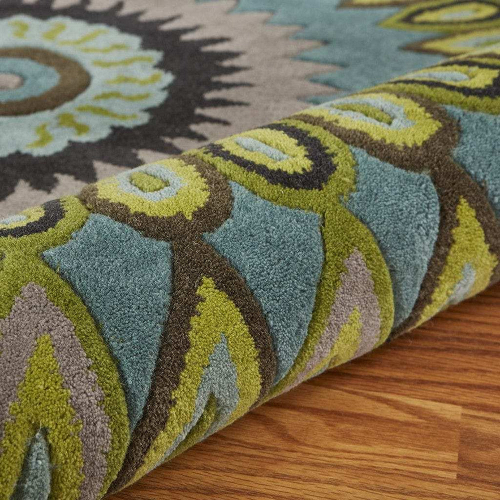 8’ Round Green Peacock Feather Area Rug - Homeroots - Flyclothing LLC