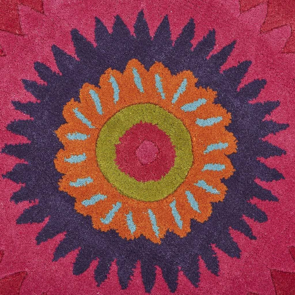 5' Round Pink Floral Edged Area Rug - Homeroots - Flyclothing LLC