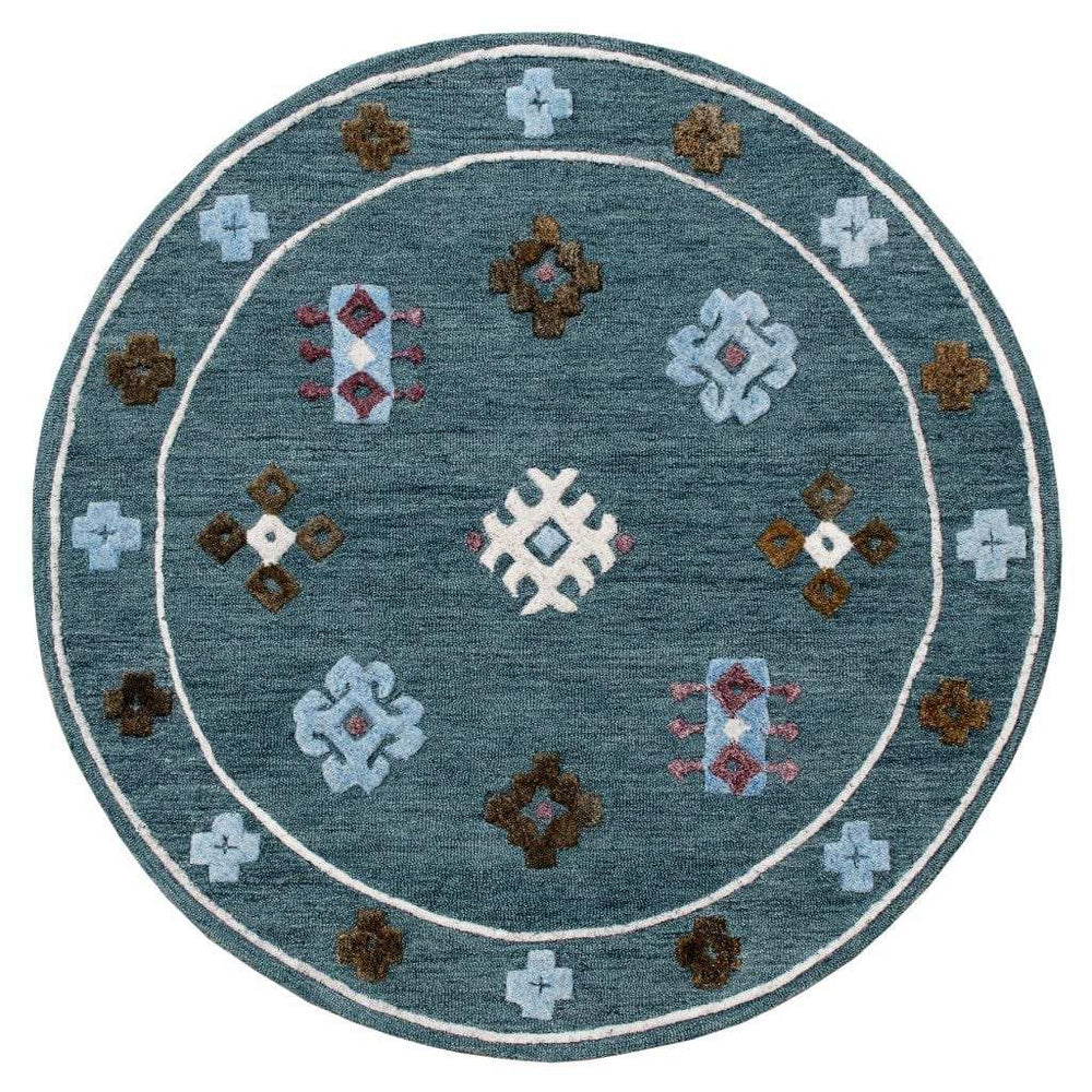5' Blue Round Wool Hand Hooked Handmade Area Rug - Homeroots - Flyclothing LLC