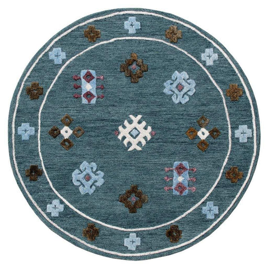 5' Blue Round Wool Hand Hooked Handmade Area Rug - Homeroots - Flyclothing LLC