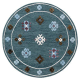 5' Blue Round Wool Hand Hooked Handmade Area Rug - Homeroots - Flyclothing LLC
