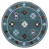 7' Blue Round Wool Hand Hooked Handmade Area Rug - Homeroots - Flyclothing LLC